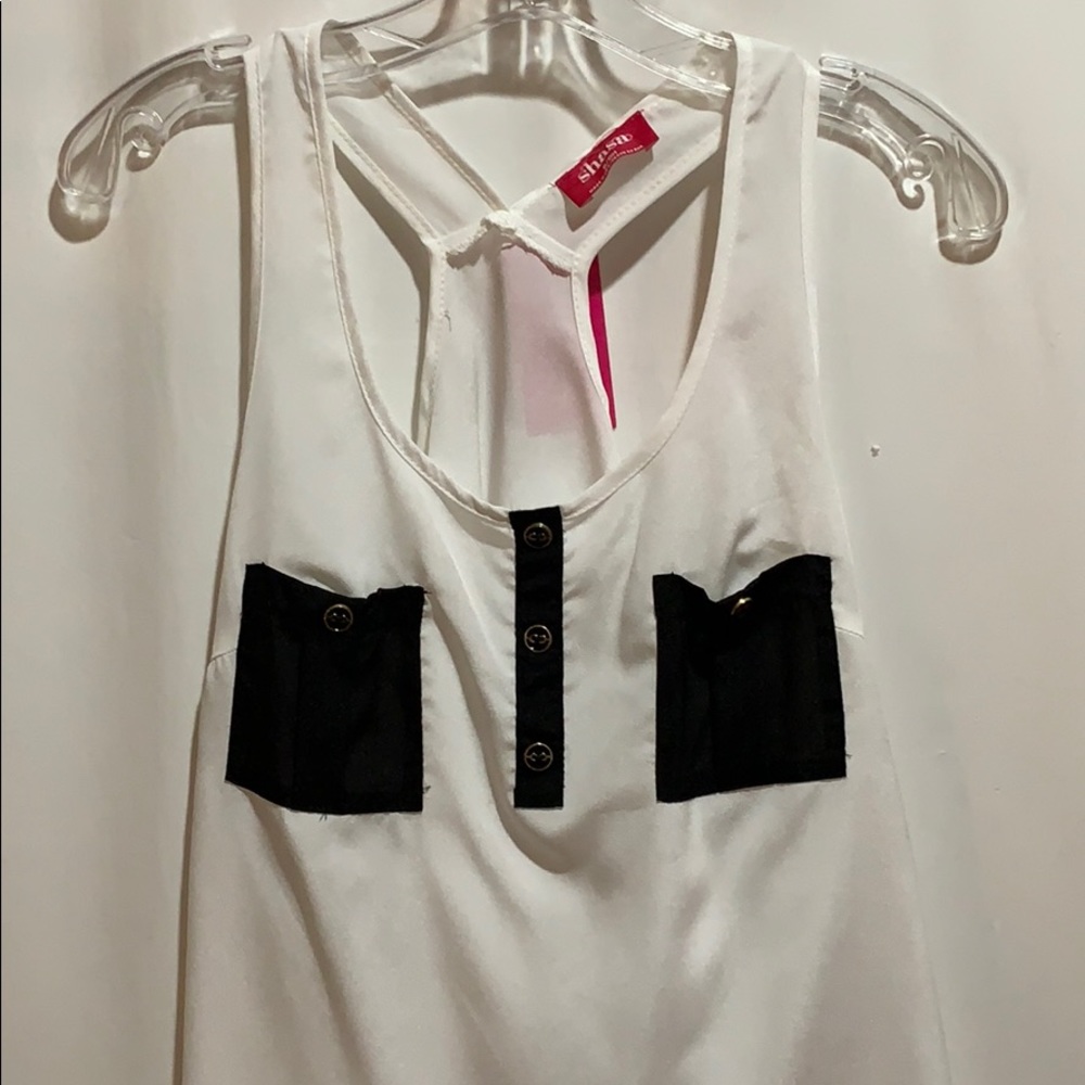 SHASA BLACK/WHITE TOP SEMI SHEER SZ SM